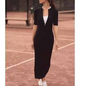 Varley Black Malia Knit Midi Short Sleeve Dress Small